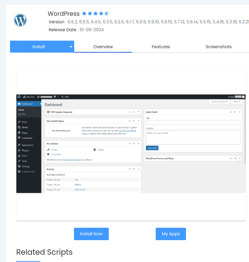 softaculous wordpress install