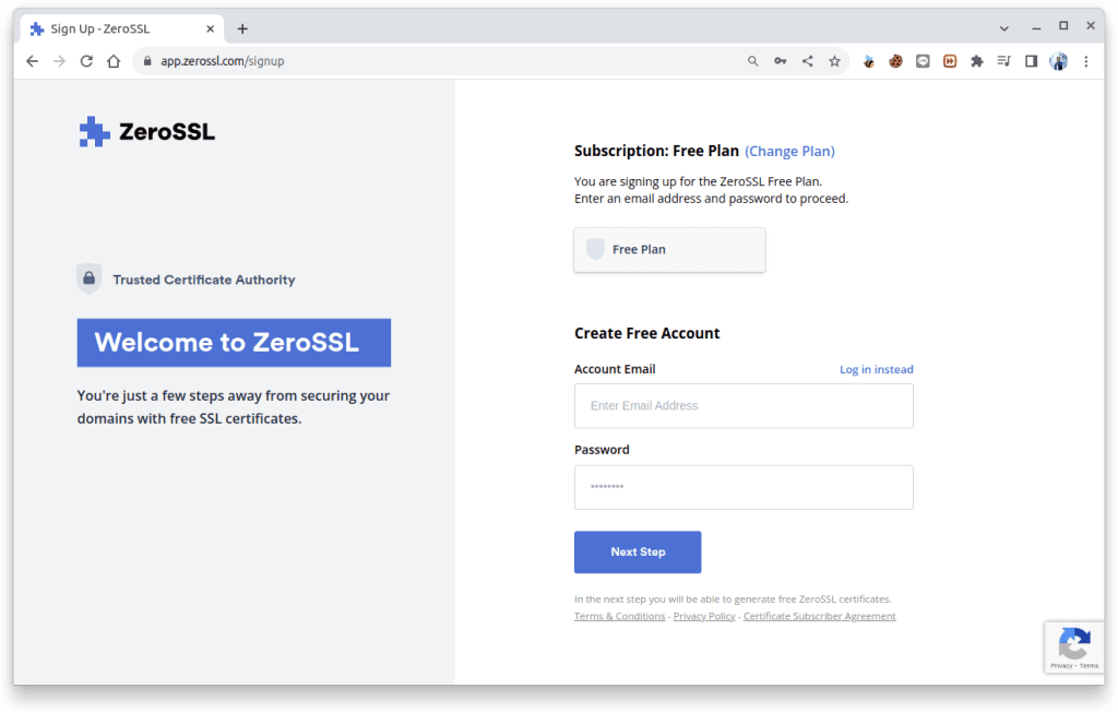 register zerossl