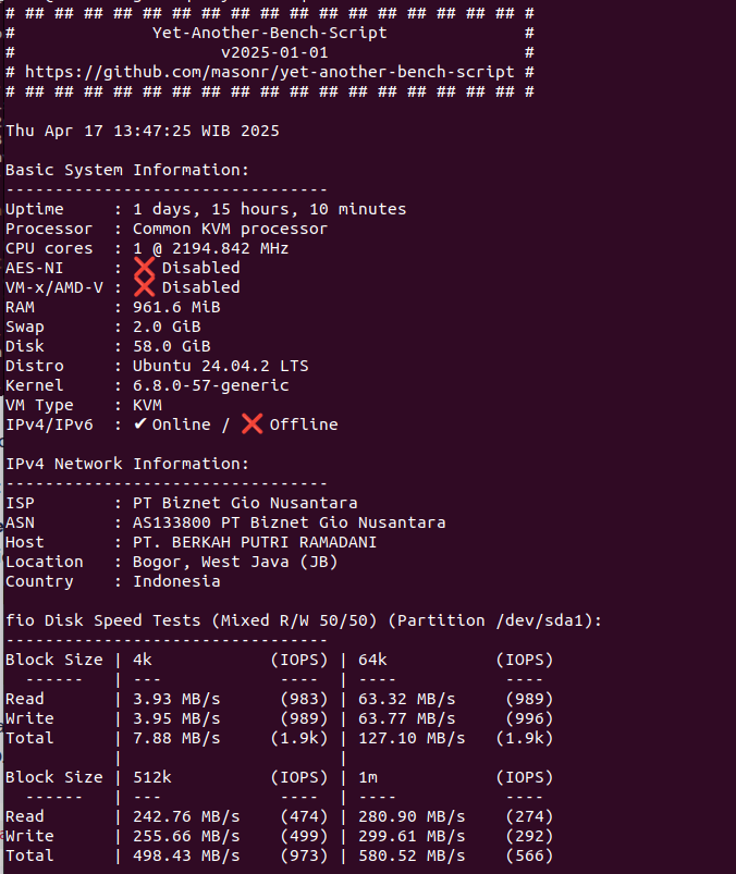 benchmark vps linux yabs